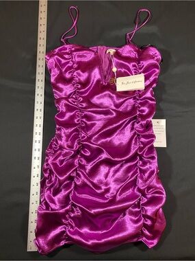 For Love And Lemons Girls' Satin Ruched Magenta Party Dress